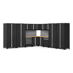 Newage Products Pro 3.0 Series 16-Piece Garage Cabinet Corner Set-52159-Grey-Bamboo Worktop-None-Garage Giant 