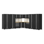 Newage Products Pro 3.0 Series 16-Piece Garage Cabinet Corner Set-52159-Grey-Bamboo Worktop-None-Garage Giant 