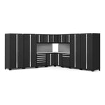 Newage Products Pro 3.0 Series 16-Piece Garage Cabinet Corner Set-52159-Grey-Bamboo Worktop-None-Garage Giant 