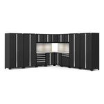 Newage Products Pro 3.0 Series 16-Piece Garage Cabinet Corner Set-52159-Grey-Bamboo Worktop-None-Garage Giant 