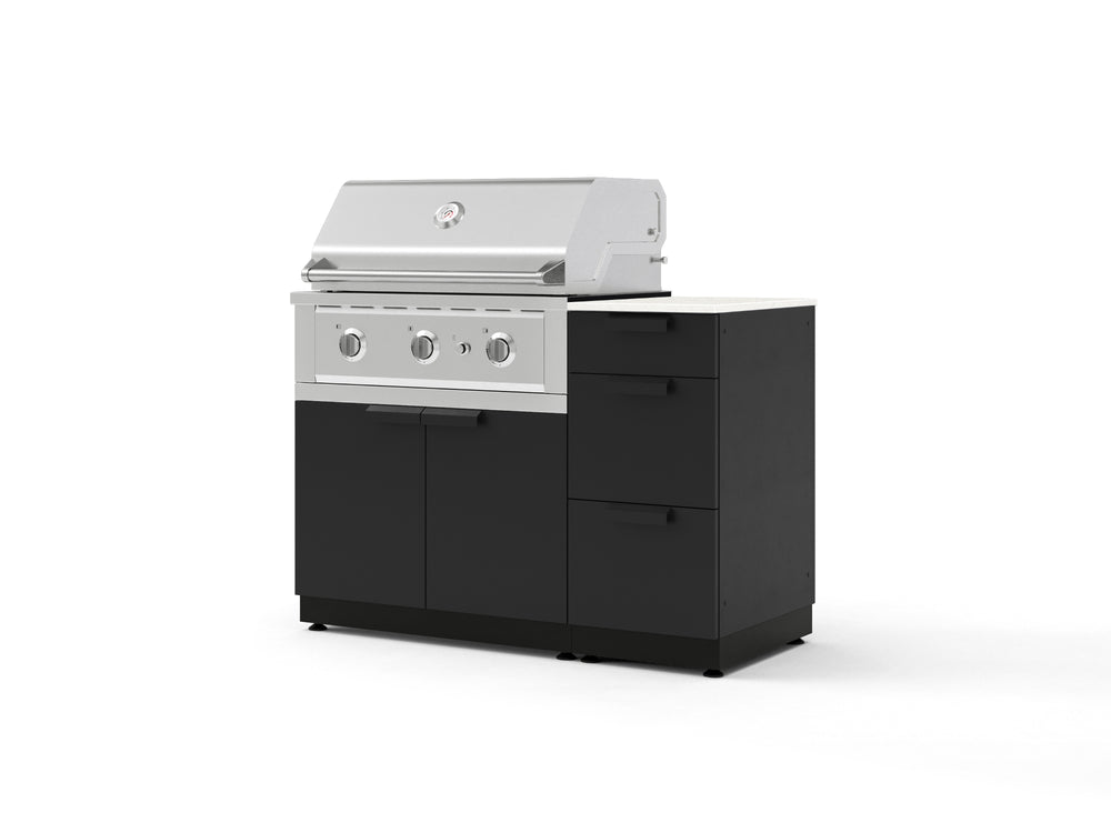 NewAge Outdoor Kitchens Outdoor Grill Island Stainless-Steel 4-Piece Cabinet Set with 3-Drawer, Grill Cabinet, Performance Grill and Dekton in Aeris Countertop - (Natural Gas) | Garage Giant