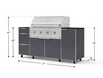 NewAge Outdoor Kitchens Outdoor Grill Island Aluminum 6-Piece Cabinet Set with Casters 1 Door, 3 Drawer, Grill Cabinet, Performance Grill and Dekton in Sirius Countertops - (Liquid Propane) 