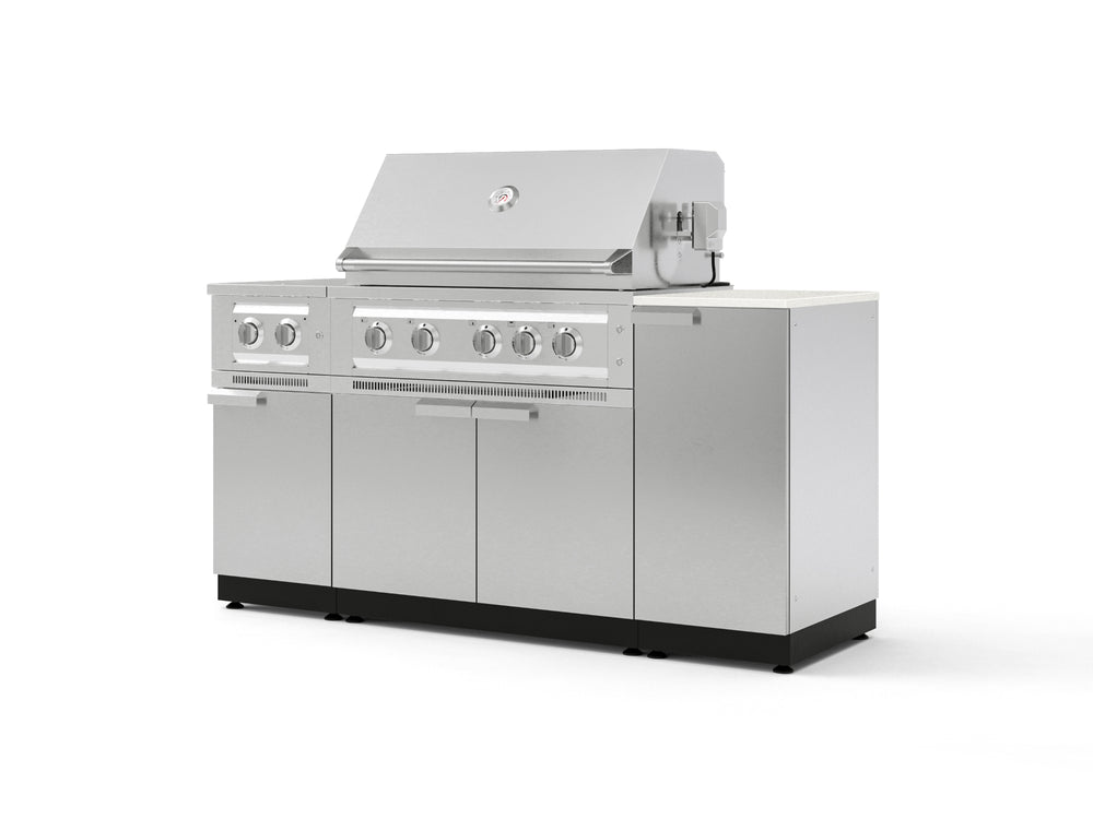 NewAge Outdoor Kitchens Outdoor Grill Island Stainless-Steel 6-Piece Cabinet Set with 1-Door, Grill Cabinet, Platinum Grill, Dual Side Burner and Dekton in Aeris Countertop - (Natural Gas) | Garage Giant