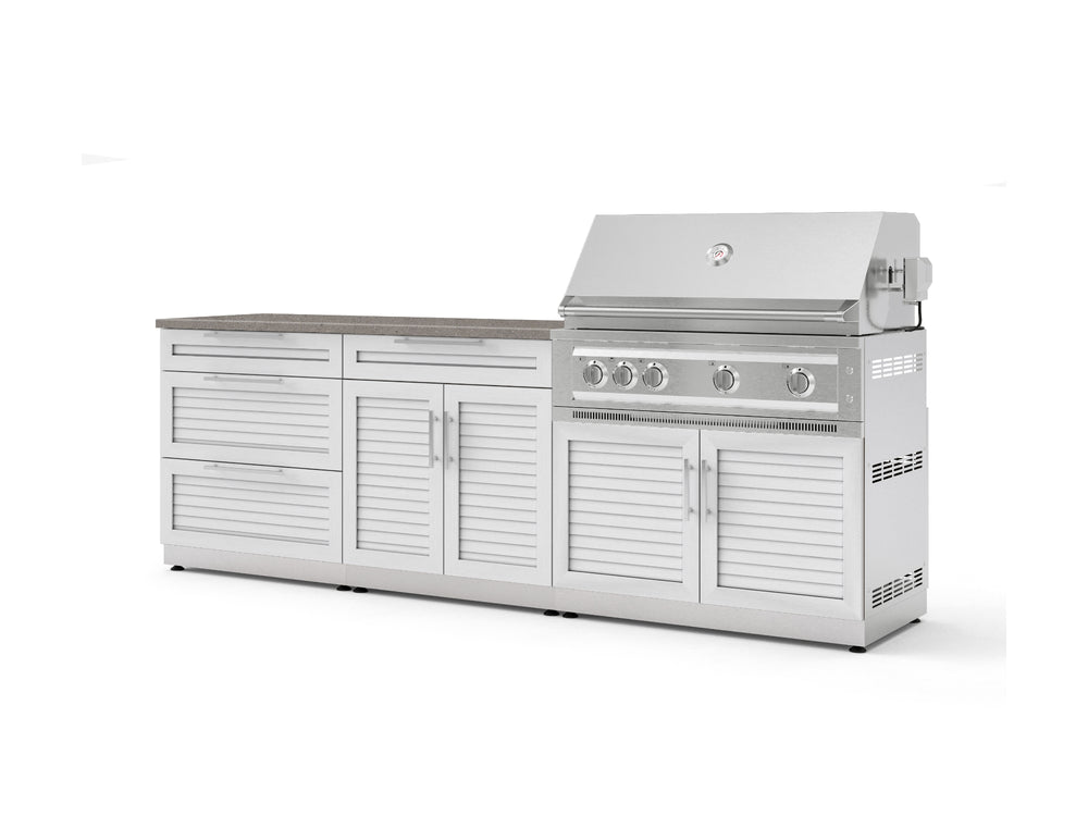 NewAge Outdoor Kitchens Stainless-Steel 5-Piece Cabinet Set with with 3-Drawer, Bar, Grill Cabinet, Platinum Grill and Countertop-73368-Garage Giant