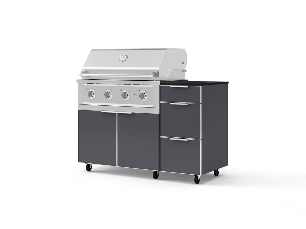 NewAge Outdoor Kitchens Outdoor Grill Island Aluminum 4-Piece Cabinet Set with Casters and 3-Drawer, Grill Cabinet, Performance Grill and Dekton in Sirius Countertop - (Liquid Propane) | Garage Giant
