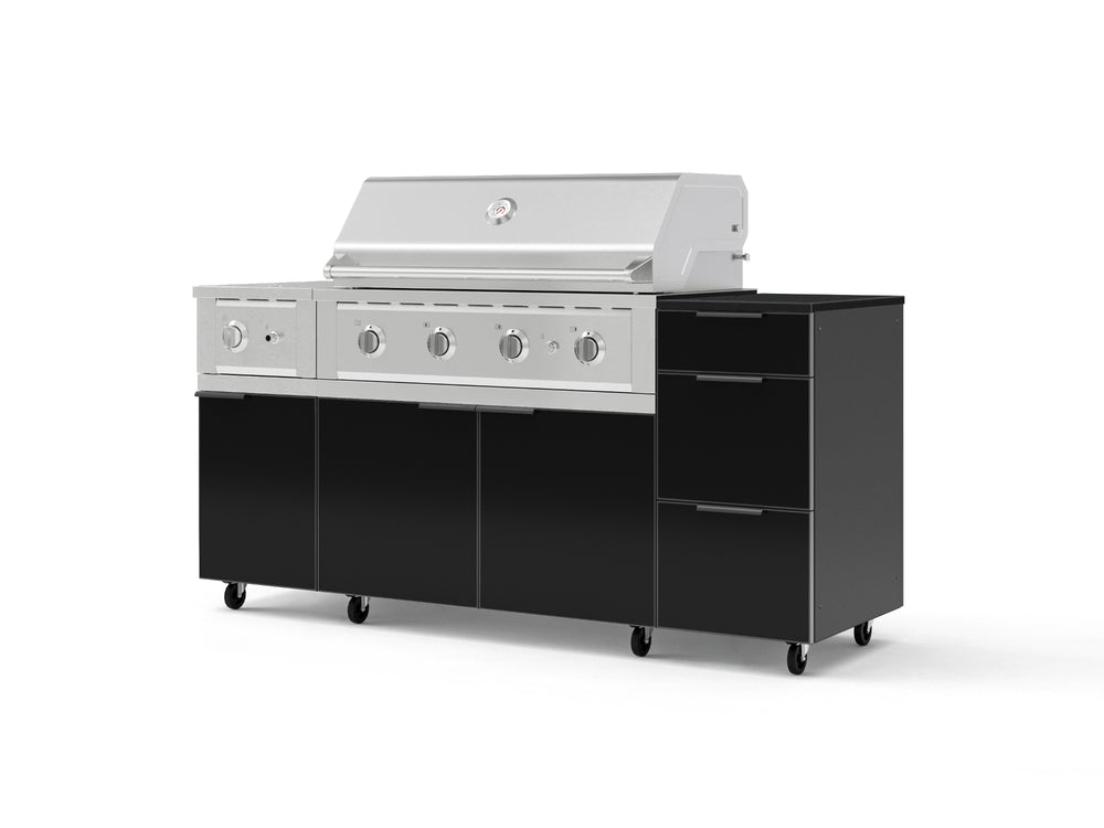 NewAge Outdoor Kitchens Outdoor Grill Island Aluminum 6-Piece Cabinet Set with Casters and 3-Drawer, Grill Cabinet, Performance Grill, Side Burner and Dekton in Sirius Countertop - (Liquid Propane) | Garage Giant