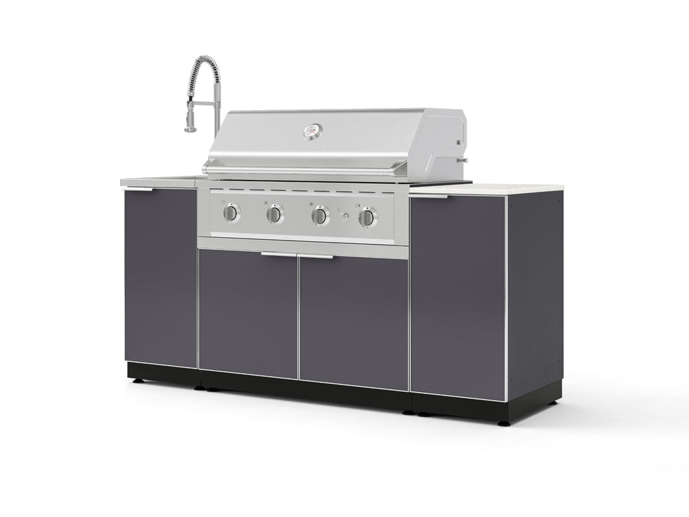 NewAge Outdoor Kitchens Outdoor Grill Island Aluminum 5-Piece Cabinet Set with Sink, 1 Door, Grill Cabinet, Performance Grill and Stainless Steel Countertop - (Natural Gas) | Garage Giant