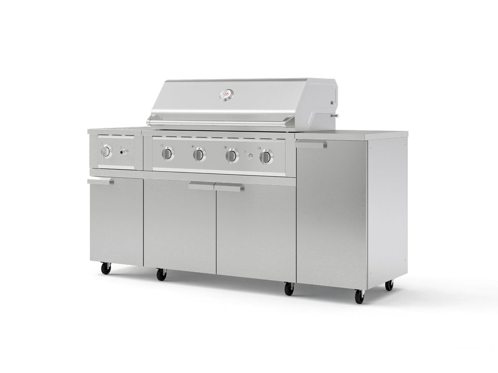 NewAge Outdoor Kitchens Outdoor Grill Island Stainless-Steel 6-Piece Cabinet Set with Casters and 1-Door, Grill Cabinet, Performance Grill, Side Burner, Countertop-74862-Garage Giant