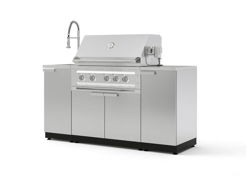 NewAge Outdoor Kitchens Outdoor Grill Island Stainless-Steel 5-Piece Cabinet Set with Sink, 1 Door, Grill Cabinet, Platinum Grill and Stainless Steel Countertop-75385-Garage Giant