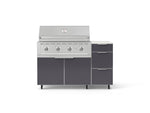 NewAge Outdoor Kitchens Outdoor Grill Island Aluminum 4-Piece Cabinet Set with Casters and 3-Drawer, Grill Cabinet, Performance Grill and Dekton in Aeris Countertop - (Liquid Propane) 