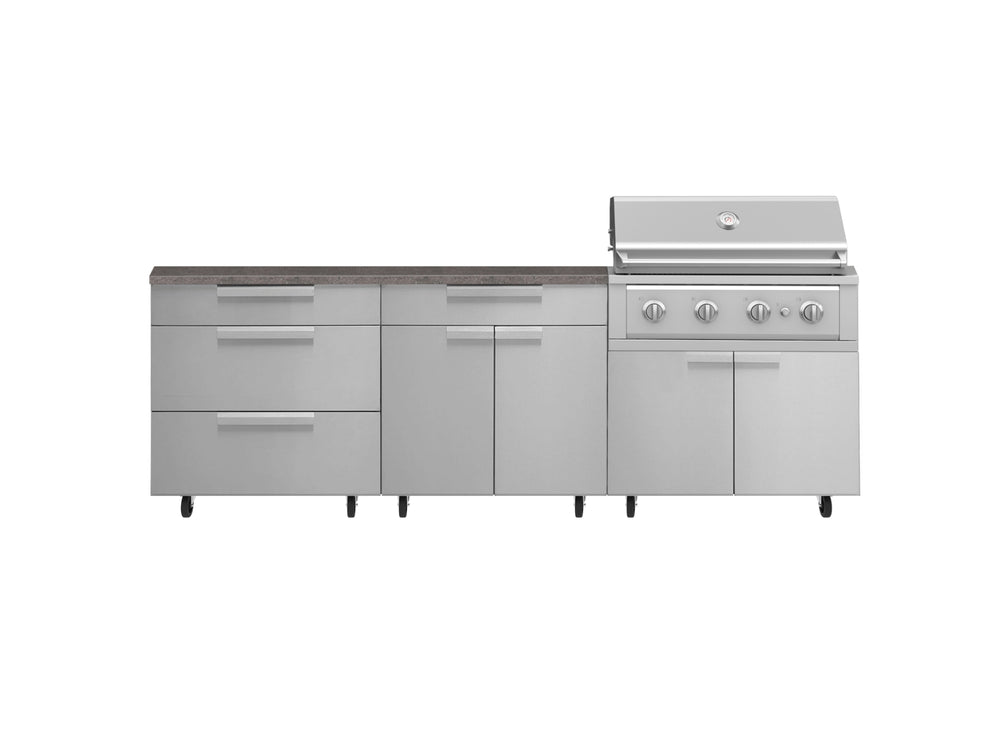 NewAge Outdoor Kitchens Stainless Steel 5-Piece Cabinet Set with Casters and 3 Drawer, Bar, Grill Cabinet, Performance Grill, Countertop-72616-Garage Giant