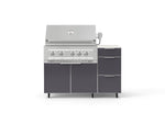 NewAge Outdoor Kitchens Outdoor Grill Island Aluminum 4-Piece Cabinet Set with Casters and 3-Drawer, Grill Cabinet, Platinum Grill and Dekton in Aeris Countertop - (Liquid Propane) 
