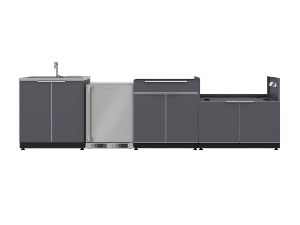 NewAge Outdoor Kitchens Aluminum 4-Piece Cabinet Set with Bar, Grill Cabinet, Platinum Grill, and Countertop