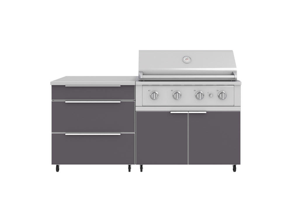 NewAge Outdoor Kitchens Aluminum 4-Piece Cabinet Set with Casters and 3 Drawer, Grill Cabinet, Performance Grill, Countertop-72200-Garage Giant