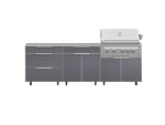 NewAge Outdoor Kitchens Aluminum 5-Piece Cabinet Set With Casters and 3 Drawer, Bar, Grill Cabinet, Platinum Grill, Countertop-72646-Garage Giant 