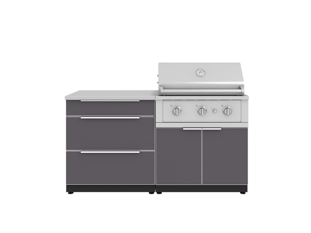 NewAge Outdoor Kitchens Aluminum 4-Piece Cabinet Set with 3 Drawer, Grill Cabinet, Performance Grill and Countertop-67271-Garage Giant