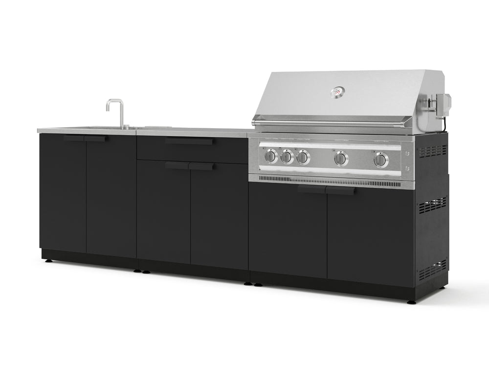 NewAge Outdoor Kitchens Stainless-Steel 5-Piece Cabinet Set with Bar, Sink, Grill Cabinet, Platinum Grill, and Countertop-67476-Garage Giant