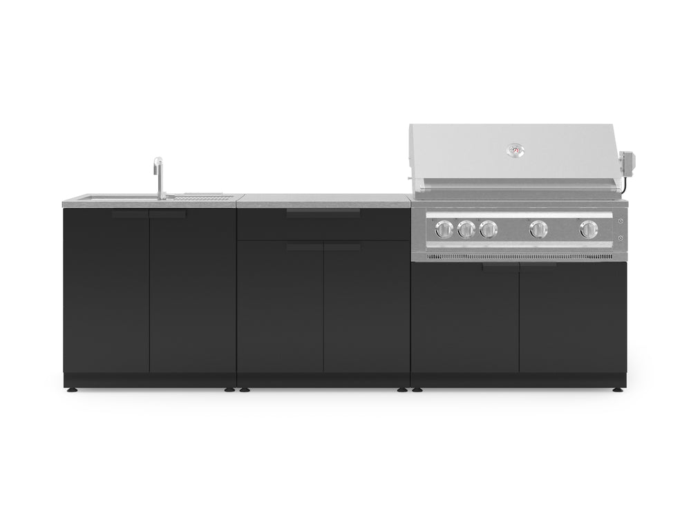 NewAge Outdoor Kitchens Stainless-Steel 5-Piece Cabinet Set with Bar, Sink, Grill Cabinet, Platinum Grill, and Countertop-67473-Garage Giant