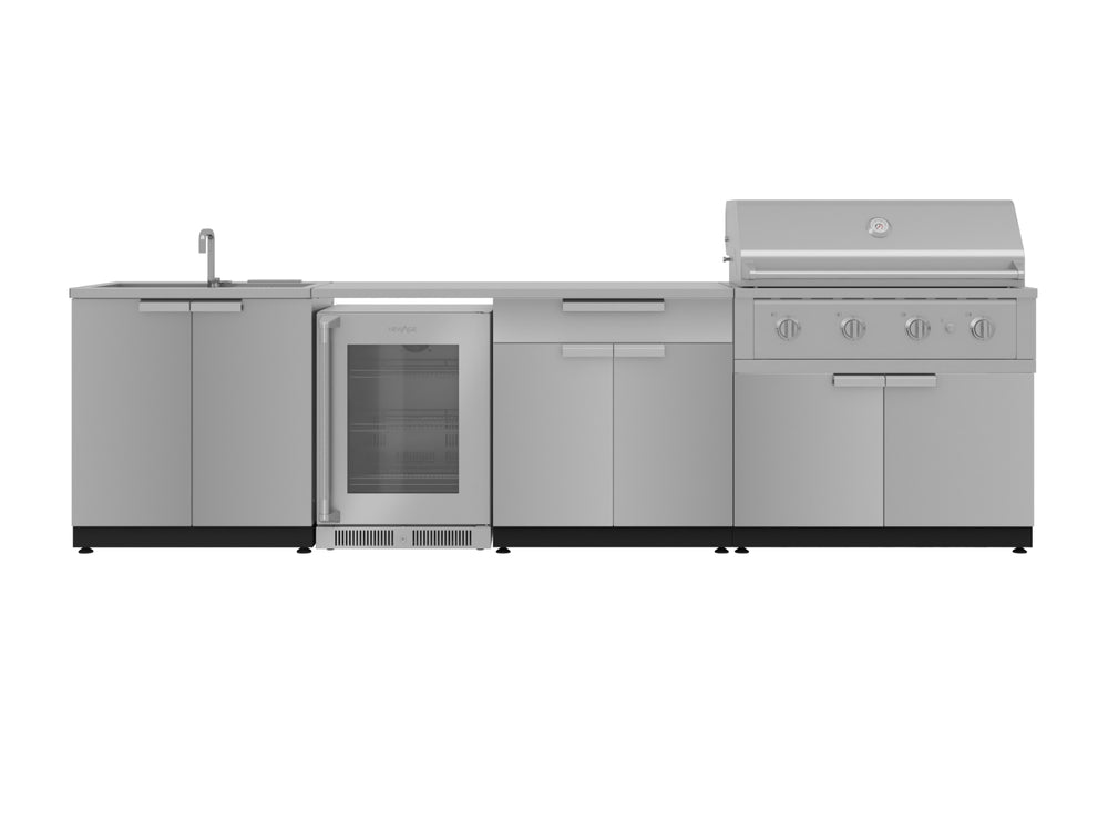 NewAge Outdoor Kitchens Stainless Steel 6-Piece Cabinet Set with Sink, Bar, Grill Cabinet, Performance Grill, Countertop and Fridge-66357-Garage Giant