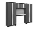 NewAge Garage Cabinets Bold Series 5-Piece Cabinet Set with Locker, RTA Locker, Tool, Wall Cabinets, Slatwall Backsplash, Workbench and Worktop-63033-Garage Giant 