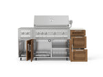 NewAge Outdoor Kitchens Outdoor Grill Island Stainless-Steel Louvered Doors 6-Piece Cabinet Set with Casters and 3-Drawer, Grill Cabinet, Platinum Grill, Dual Side Burner and Dekton in Aeris Countertop - (Liquid Propane) 