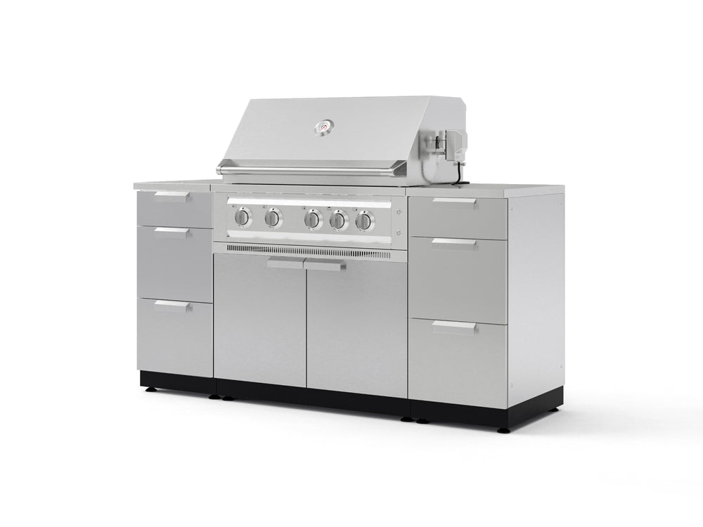 NewAge Outdoor Kitchens Outdoor Grill Island Stainless-Steel 6-Piece Cabinet Set with 3 Drawers, Grill Cabinet, Platinum Grill and Countertops | 74729