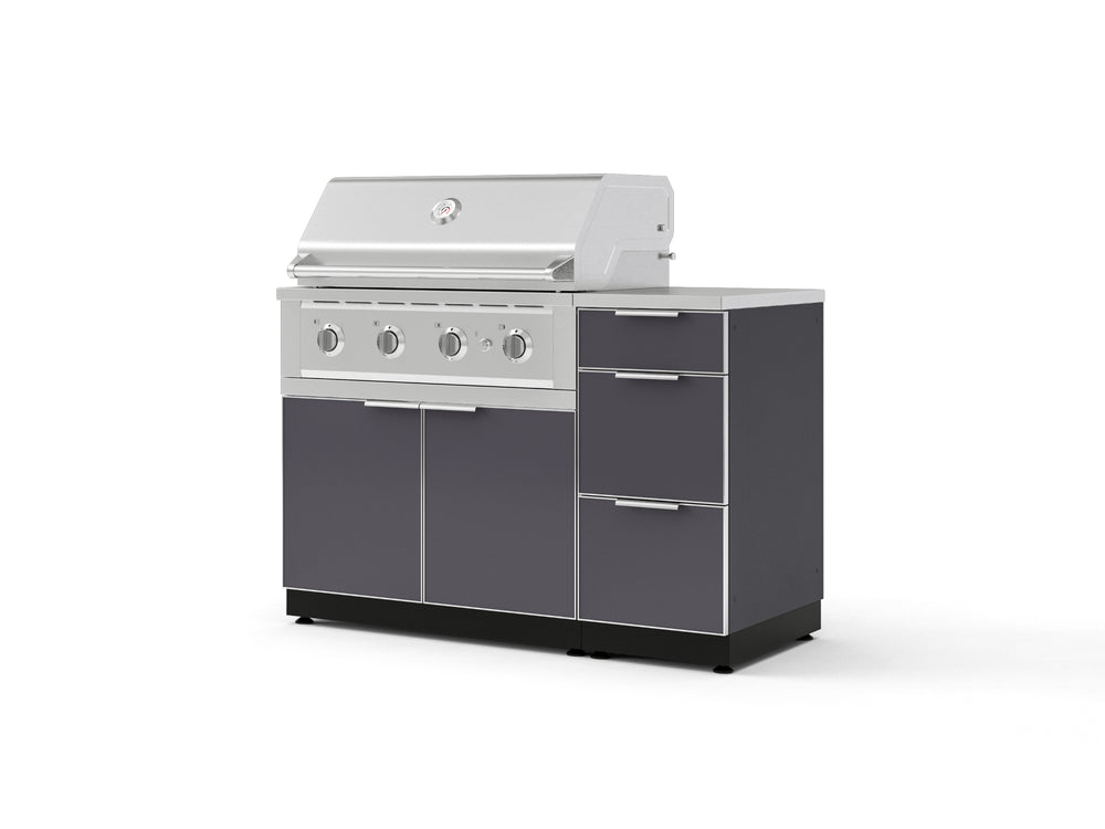 NewAge Outdoor Kitchens Outdoor Grill Island Aluminum 4-Piece Cabinet Set with 3-Drawer, Grill Cabinet, Performance Grill and Countertop | 73912