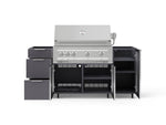 NewAge Outdoor Kitchens Outdoor Grill Island Aluminum 5-Piece Cabinet Set with Casters 1 Door, 3 Drawer, Grill Cabinet and Platinum Grill - (Liquid Propane) 