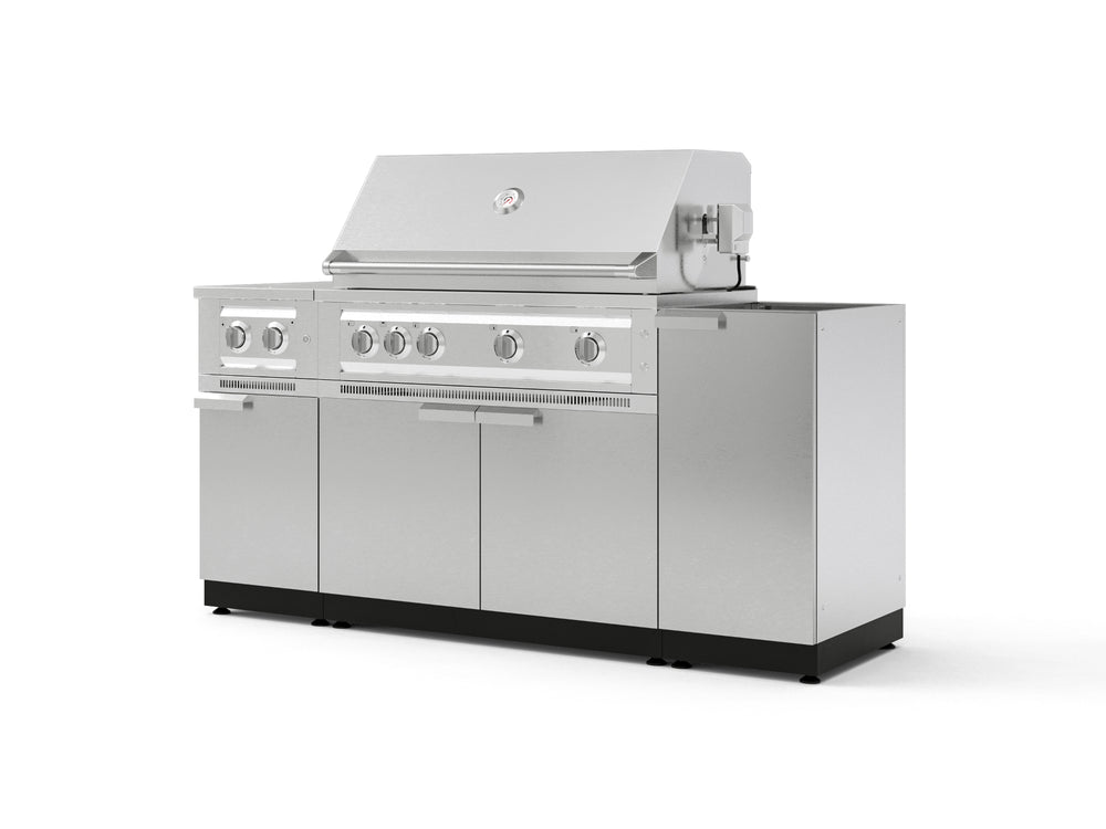 NewAge Outdoor Kitchens Outdoor Grill Island Stainless-Steel 5-Piece Cabinet Set with 1-Door, Grill Cabinet, Dual Side Burner and Platinum Grill - (Liquid Propane) | Garage Giant
