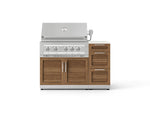 NewAge Outdoor Kitchens Outdoor Grill Island Stainless-Steel Louvered Doors 4-Piece Cabinet Set with 3-Drawer, Grill Cabinet, Platinum Grill and Dekton in Aeris Countertop - (Liquid Propane) 
