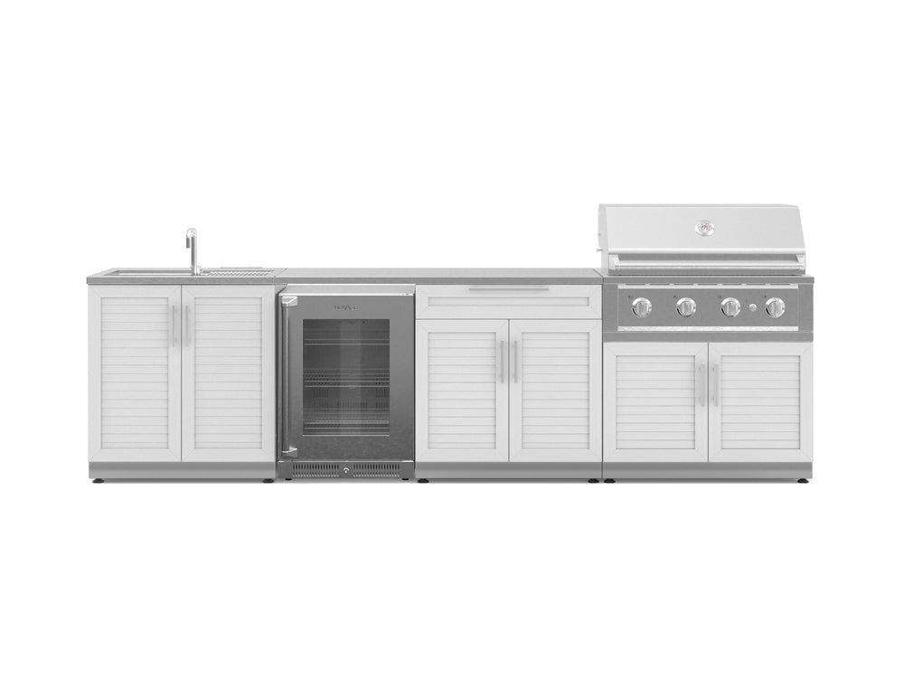 NewAge Outdoor Kitchens Stainless Steel 6-Piece Cabinet Set with Sink, Bar, Grill Cabinet, Performance Grill, Countertop and Glass Door Fridge-71522-Garage Giant