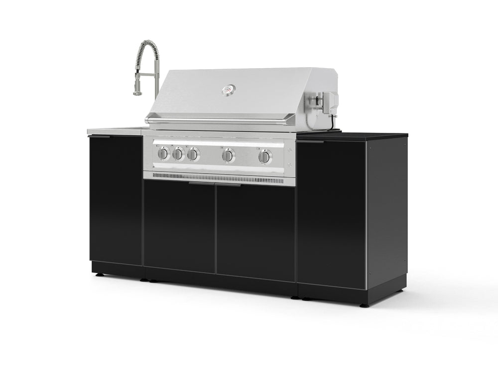 NewAge Outdoor Kitchens Outdoor Grill Island Aluminum 5-Piece Cabinet Set with Sink, 1 Door, Grill Cabinet, Platinum Grill and Stainless Steel Countertop - (Natural Gas) | Garage Giant