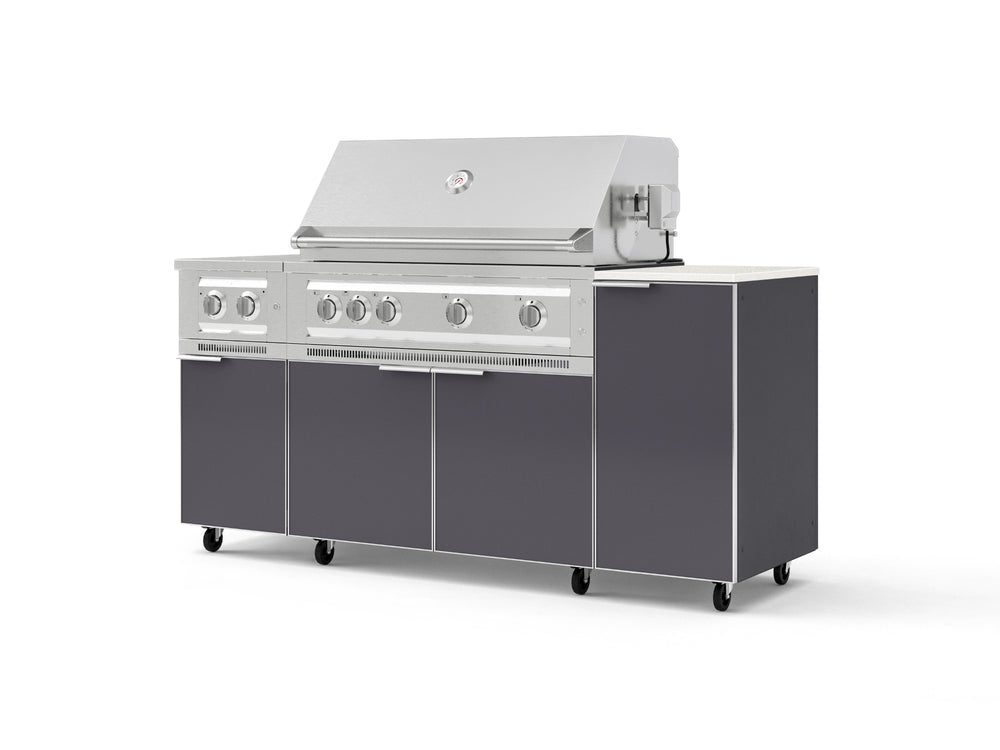 NewAge Outdoor Kitchens Outdoor Grill Island Aluminum 6-Piece Cabinet Set with Casters and 1-Door, Grill Cabinet, Platinum Grill, Dual Side Burner and Dekton in Aeris Countertop - (Liquid Propane) | Garage Giant