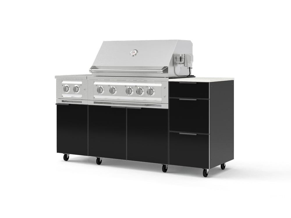 NewAge Outdoor Kitchens Outdoor Grill Island Aluminum 6-Piece Cabinet Set with Casters and 3-Drawer, Grill Cabinet, Platinum Grill, Dual Side Burner and Dekton in Aeris Countertop - (Liquid Propane)-95992-Garage Giant