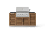NewAge Outdoor Kitchens Outdoor Grill Island Stainless-Steel Louvered Doors 6-Piece Cabinet Set with 1 Door, 3 Drawer, Grill Cabinet, Platinum Grill and Dekton in Sirius Countertops - (Liquid Propane) 