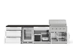 NewAge Outdoor Kitchens Stainless Steel 7-Piece Cabinet Set with 3-Drawer, Bar, Grill Cabinet, Performance Grill, Countertops, and Glass Door Fridge-73630-Garage Giant 