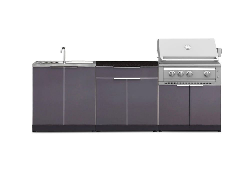 NewAge Outdoor Kitchens Aluminum 5-Piece Cabinet Set with Bar, Sink, Grill Cabinet, Platinum Grill, and Countertop-71238-Garage Giant