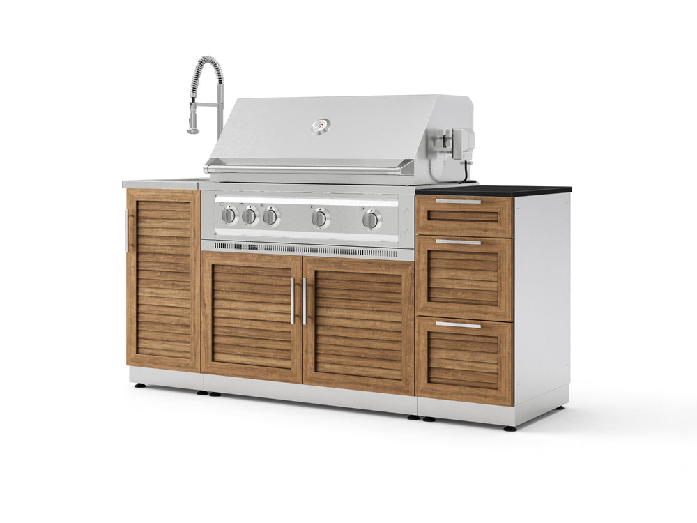 NewAge Outdoor Kitchens Outdoor Grill Island Stainless-Steel Louvered 5-Piece Cabinet Set with Sink, 3 Drawer, Grill Cabinet, Platinum Grill and Stainless Steel Countertop - (Liquid Propane) | Garage Giant