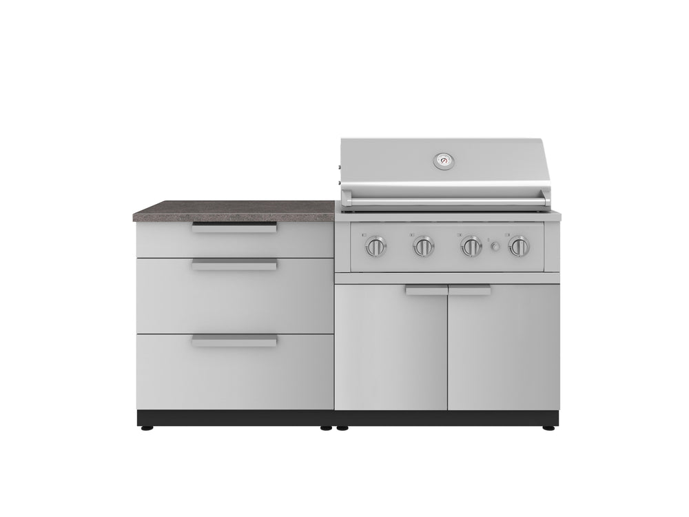 NewAge Outdoor Kitchens Stainless-Steel 4-Piece Cabinet Set with 3 Drawer, Grill Cabinet, Performance Grill, and Countertop-71662-Garage Giant