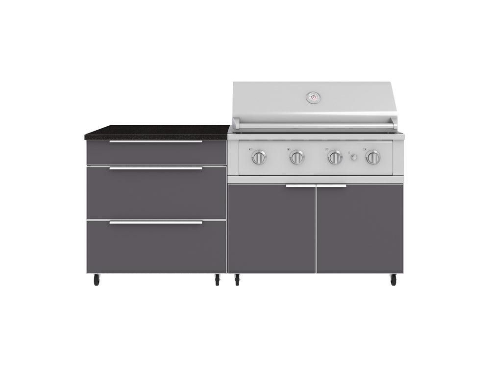 NewAge Outdoor Kitchens Aluminum 4-Piece Cabinet Set with Casters and 3 Drawer, Grill Cabinet, Performance Grill, Countertop-72128-Garage Giant