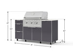 NewAge Outdoor Kitchens Outdoor Grill Island Aluminum 6-Piece Cabinet Set with Casters 1 Door, 3 Drawer, Grill Cabinet, Performance Grill and Dekton in Aeris Countertops - (Liquid Propane) 