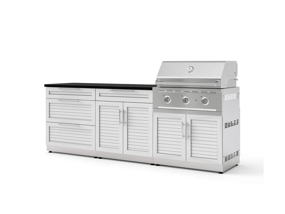 NewAge Outdoor Kitchens Stainless-Steel 5-Piece Cabinet Set with 3-Drawer, Bar, Grill Cabinet, Performance Grill and Countertop-73327-Garage Giant