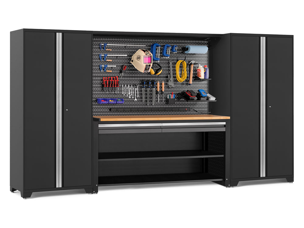 NewAge Garage Cabinets Pro Series 4-Piece Set with 78 in. Workstation, Lockers and Pegboard Accessories Kit-49577-Garage Giant
