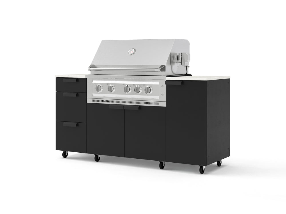 NewAge Outdoor Kitchens Outdoor Grill Island Stainless-Steel 6-Piece Cabinet Set with Casters 1 Door, 3 Drawer, Grill Cabinet, Platinum Grill and Dekton in Aeris Countertops - (Liquid Propane) | Garage Giant