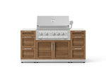 NewAge Outdoor Kitchens Outdoor Grill Island Stainless-Steel Louvered Doors 6-Piece Cabinet Set with 3 Drawers, Grill Cabinet, Platinum Grill and Dekton in Aeris Countertops - (Natural Gas) 