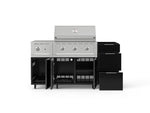 NewAge Outdoor Kitchens Outdoor Grill Island Aluminum 5-Piece Cabinet Set with Casters and 3-Drawer, Grill Cabinet, Side Burner and Performance Grill - (Liquid Propane) 