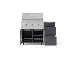 NewAge Outdoor Kitchens Outdoor Grill Island Aluminum 4-Piece Cabinet Set with Casters and 3-Drawer, Grill Cabinet, Performance Grill and Dekton in Aeris Countertop - (Liquid Propane) 