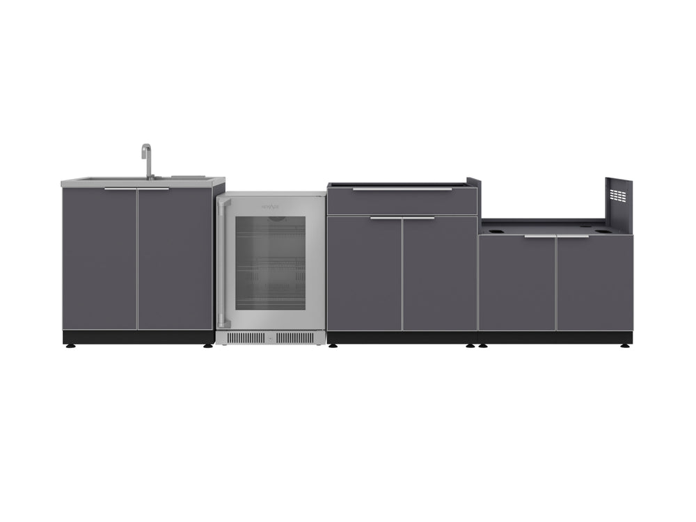 NewAge Outdoor Kitchens Aluminum 4-Piece Cabinet Set with Sink, Bar, Grill Cabinet and Fridge-66322-Garage Giant