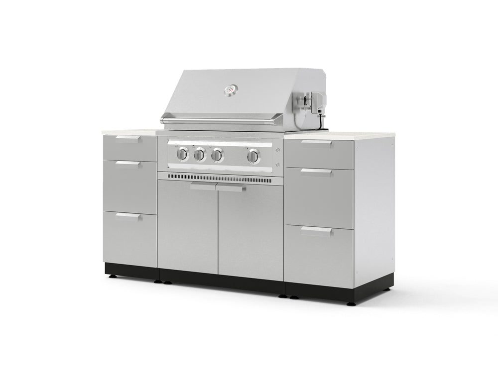 NewAge Outdoor Kitchens Outdoor Grill Island Stainless-Steel 6-Piece Cabinet Set with 3 Drawers, Grill Cabinet, Platinum Grill and Dekton in Aeris Countertops - (Natural Gas) | Garage Giant
