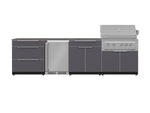 NewAge Outdoor Kitchens Aluminum 7-Piece Cabinet Set with 3-Drawer, Bar, Grill Cabinet, Platinum Grill, Countertops and Fridge-71908-Garage Giant 